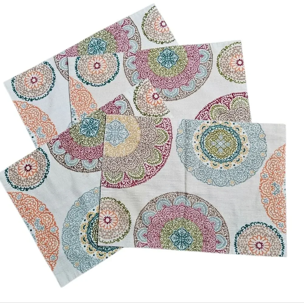 Colorful Mandala Patterned Table Runner And Matching Placemats